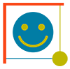 icone smile dans un carré rouge bleu, jaune